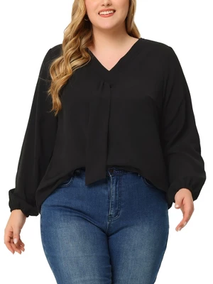 Agnes Orinda Women's Plus Size Office Fashion Long Sleeves Ribbon Front Chiffon Top 9 Agnes Orinda Women's Plus Size Office Fashion Long Sleeves Ribbon Front Chiffon Top - Image 7