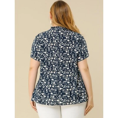 Agnes Orinda Women's Plus Size Self Tie Ruffle Pleated Floral Blouse 6 Agnes Orinda Women's Plus Size Self Tie Ruffle Pleated Floral Blouse - Image 4