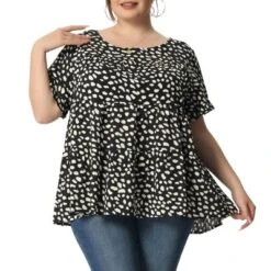 Agnes Orinda Women's Plus Size Peplum Babydoll Round Neck Flutter Sleeve Leopard Print Business Casual Blouse -Agnes Orinda GUEST c4801a8a fb3c 4ae2 872f e6d2fc4b785e