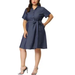 Agnes Orinda Women's Plus Size Buttons Belted Short Sleeves Chambray Shirtdress -Agnes Orinda GUEST c52dc671 8ffe 4c92 b3fd f89a11e82781