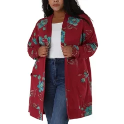 Agnes Orinda Women's Plus Size Lightweight Open Front Knit Floral Cardigan