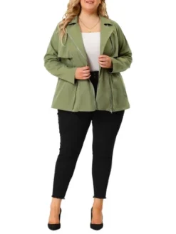 Agnes Orinda Women's Plus Size Zipper Drawstring Boyfriend Jacket