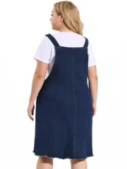 Agnes Orinda Women's Plus Size Overall Frayed Adjustable Strap Denim Suspender Shift Dress -Agnes Orinda GUEST c5538ec2 8ec9 49db 988a c6527bf5c7e0