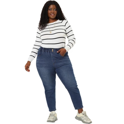 Agnes Orinda Women's Plus Size Pull-On Washed Denim Elastic Waist Stretch Jean 4 Agnes Orinda Women's Plus Size Pull-On Washed Denim Elastic Waist Stretch Jean - Image 2