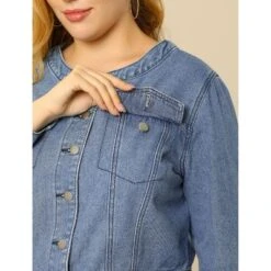 Agnes Orinda Women's Plus Size Long Sleeves Button Down Crew Neck Short Denim Jacket -Agnes Orinda GUEST c6262e50 ee5b 4630 9f53 44ed29fb62d8