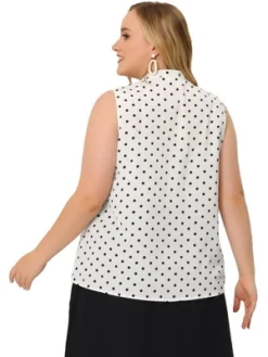 Agnes Orinda Women's Plus Size Elegant Formal Polka Dots Sleeveless Tie Neck Tank Top -Agnes Orinda GUEST c62e5b0b c364 4cec 889e 3d91891ba87d