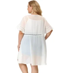 Agnes Orinda Women's Plus Size Hollow Out Ruffle Short Sleeve Midi Spring Cardigans -Agnes Orinda GUEST c69974c6 f2e5 4c50 b8e2 76850d668452