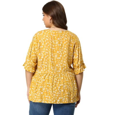 Agnes Orinda Women's Plus Size V Neck Floral Tiered Babydoll Blouses 6 Agnes Orinda Women's Plus Size V Neck Floral Tiered Babydoll Blouses - Image 4
