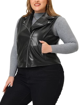 Agnes Orinda Women's Plus Size Leather Motorcycle Zip-Up Riding Biker Crop Vest Jacket 3 Agnes Orinda Women's Plus Size Leather Motorcycle Zip-Up Riding Biker Crop Vest Jacket