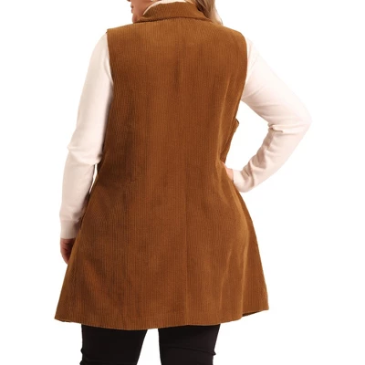 Agnes Orinda Women's Plus Size Ribbed Corduroy Single Breasted Casual Pocket Peplum Hem Long Vest 5 Agnes Orinda Women's Plus Size Ribbed Corduroy Single Breasted Casual Pocket Peplum Hem Long Vest - Image 3