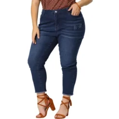 Agnes Orinda Women's Plus Size Denim Pants Frayed Washed Ankle Jeans With Slash Pockets -Agnes Orinda GUEST c7e22edd f5a2 4681 9d92 7d80f044b8df
