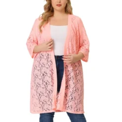 Agnes Orinda Women's Plus Size Lace Open Front 3/4 Sleeve Long Cardigans -Agnes Orinda GUEST c80e98eb 8b7d 4ef6 8d5a 91c6e3b0f71e