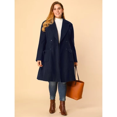 Agnes Orinda Women's Plus Size Winter Peacoat Notched Lapel Double Breasted Long Overcoats 4 Agnes Orinda Women's Plus Size Winter Peacoat Notched Lapel Double Breasted Long Overcoats - Image 2