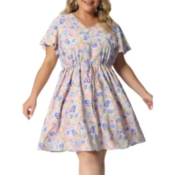 Agnes Orinda Women's Plus Dresses Floral Drawstring Waist V Neck Dress 18 Agnes Orinda Women's Plus Dresses Floral Drawstring Waist V Neck Dress -Agnes Orinda GUEST c82f7128 7468 4866 89e7 3daf33c4368a