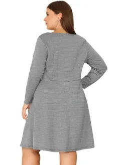 Agnes Orinda Women's Plus Size Long Sleeve Square Neck Work Houndstooth Midi Dresses -Agnes Orinda GUEST c8537896 c3d9 48e9 a8a5 3da6ef00d5f7