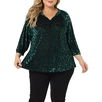 Agnes Orinda Women's Plus Size Velvet Semi Sheer Bishop Sleeve Polka Dots Elegant Blouses 10 Agnes Orinda Women's Plus Size Velvet Semi Sheer Bishop Sleeve Polka Dots Elegant Blouses - Image 8