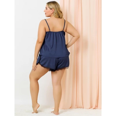 Agnes Orinda Women's Plus Size Lace Panel Elastic Waist Camisole Pajama Set 5 Agnes Orinda Women's Plus Size Lace Panel Elastic Waist Camisole Pajama Set - Image 4