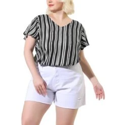 Agnes Orinda Women's Plus Size Cute Short Sleeve Casual Stripe Tops -Agnes Orinda GUEST c8aa5139 2aef 4de3 9ed9 c5a566a666f4