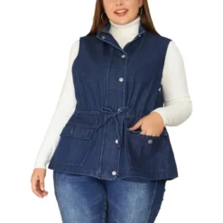 Agnes Orinda Women's Plus Size Utility Anorak Cargo Drawstring Jean Denim Jacket Vest -Agnes Orinda GUEST c8e452c3 8e33 4cf2 ad97 c8a197748db3
