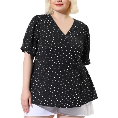 Agnes Orinda Women's Plus Size Polka Dots V Neck Short Sleeve Wrap Peplum Blouse 3 Agnes Orinda Women's Plus Size Polka Dots V Neck Short Sleeve Wrap Peplum Blouse