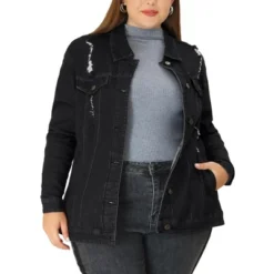 Agnes Orinda Women's Plus Size Outerwear Button Front Washed Denim Jean Jacket -Agnes Orinda GUEST c9607dc3 11aa 4631 9e4f 1085dc6af110