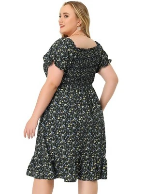 Agnes Orinda Plus Size Dress For Women Flared Flowy Smock Ruffle Sleeve Floral Dresses 5 Agnes Orinda Plus Size Dress For Women Flared Flowy Smock Ruffle Sleeve Floral Dresses - Image 3
