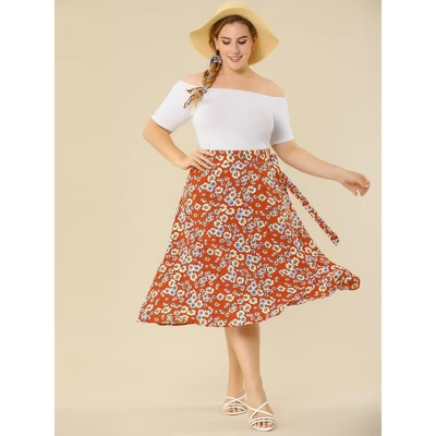 Agnes Orinda Women's Plus Size Boho Wrap Floral Beach Lightweight A Line Skirt 4 Agnes Orinda Women's Plus Size Boho Wrap Floral Beach Lightweight A Line Skirt - Image 2
