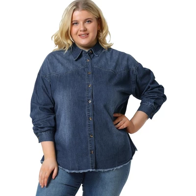 Agnes Orinda Women's Plus Size Button Down Long Sleeve Denim Shirts 10 Agnes Orinda Women's Plus Size Button Down Long Sleeve Denim Shirts - Image 8