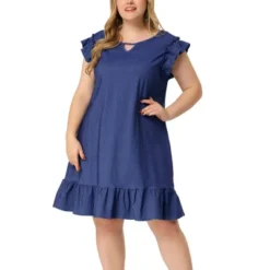 Agnes Orinda Women's Plus Size Ruffle Sleeveless Keyhole Chambray Fashion Dress -Agnes Orinda GUEST ca46509a d61f 4da8 b78e b1143e4853bf