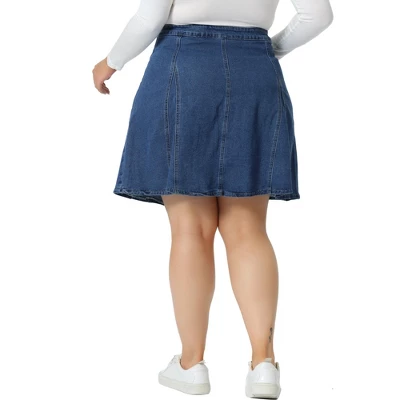 Agnes Orinda Women's Plus Size Denim Casual A-line Jean Buttons Decor Faux Pockets Mini Skirts 5 Agnes Orinda Women's Plus Size Denim Casual A-line Jean Buttons Decor Faux Pockets Mini Skirts - Image 3