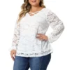 Agnes Orinda Women's Plus Size Lace Sheer Long Sleeve Layer Cross Elastic Cuff V Neck Blouse 2 Agnes Orinda Women's Plus Size Lace Sheer Long Sleeve Layer Cross Elastic Cuff V Neck Blouse -Agnes Orinda GUEST caf82e49 2e71 4ce9 bec7 5d2803ac8045