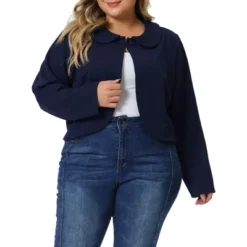 Agnes Orinda Women's Plus Size Business Office Long Sleeve Peter Pan Crop Cardigans -Agnes Orinda GUEST cb0aad53 c13d 42cb b0b1 fd1a508aa34d
