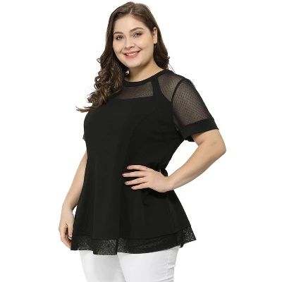 Agnes Orinda Women's Plus Size Round Neck Lace Swing Yoke Top 5 Agnes Orinda Women's Plus Size Round Neck Lace Swing Yoke Top - Image 3