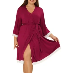Agnes Orinda Women's Plus Size Solid Wrap Tie Belt Waist Lace Trim 3/4 Sleeve Pajama Robes 11 Agnes Orinda Women's Plus Size Solid Wrap Tie Belt Waist Lace Trim 3/4 Sleeve Pajama Robes -Agnes Orinda GUEST cc968724 3772 49bd b3ec 690135a707f0