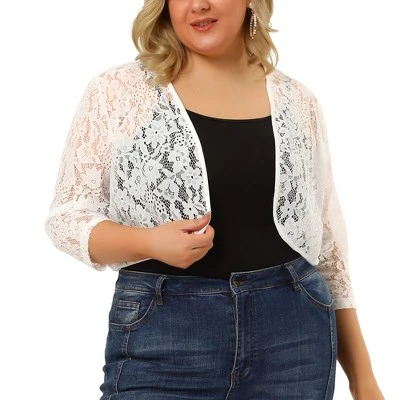 Agnes Orinda Women’s Plus Size Shrug Cardigan 3/4 Sleeves Floral Lace Crop Shrugs 11 Agnes Orinda Women’s Plus Size Shrug Cardigan 3/4 Sleeves Floral Lace Crop Shrugs - Image 9
