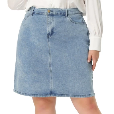 Agnes Orinda Women's Plus Size Denim Classic Slash Pocket Elastic Waist Pencil Back Slit Jeans Skirts 3 Agnes Orinda Women's Plus Size Denim Classic Slash Pocket Elastic Waist Pencil Back Slit Jeans Skirts