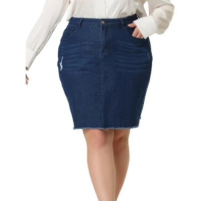 Agnes Orinda Women's Plus Size Denim Embroidered Distressed Ripped Pencil Skirts 10 Agnes Orinda Women's Plus Size Denim Embroidered Distressed Ripped Pencil Skirts - Image 8