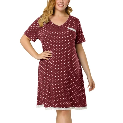 Agnes Orinda Womens Plus Size V Neck Polka Dots Short Sleeve Sleepwear Pajamas Nightgown 11 Agnes Orinda Womens Plus Size V Neck Polka Dots Short Sleeve Sleepwear Pajamas Nightgown - Image 9