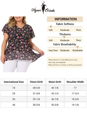 Agnes Orinda Women's Plus Size V Neck Floral Tiered Peplum Blouses 7 Agnes Orinda Women's Plus Size V Neck Floral Tiered Peplum Blouses - Image 5