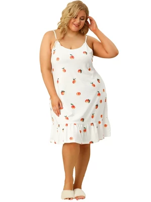 Agnes Orinda Women's Plus Size Sleeveless Fruit Ruffle Hem Nightgown 3 Agnes Orinda Women's Plus Size Sleeveless Fruit Ruffle Hem Nightgown - Image 2