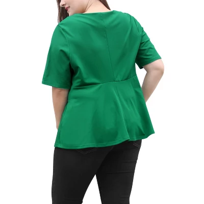 Agnes Orinda Women's Plus Size Twisted Knot Waist Short Sleeves Summer Outfits Peplum Blouses 6 Agnes Orinda Women's Plus Size Twisted Knot Waist Short Sleeves Summer Outfits Peplum Blouses - Image 4