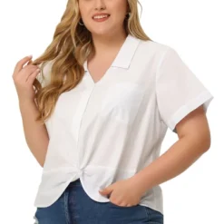 Agnes Orinda Women's Plus Size Flat Collar Twist Hem Chest Pocket Short Sleeve Shirt Top 13 Agnes Orinda Women's Plus Size Flat Collar Twist Hem Chest Pocket Short Sleeve Shirt Top -Agnes Orinda GUEST cf4424c0 9743 4372 9535 20930c135c71