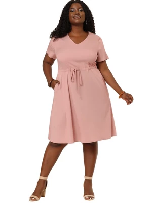 Agnes Orinda Women's Plus Size Tie Waist Short Sleeve Chambray Shirtdress 9 Agnes Orinda Women's Plus Size Tie Waist Short Sleeve Chambray Shirtdress - Image 7