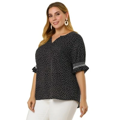 Agnes Orinda Women's Plus Size Pin Dots Smocked Floral Boho Blouses 5 Agnes Orinda Women's Plus Size Pin Dots Smocked Floral Boho Blouses - Image 3