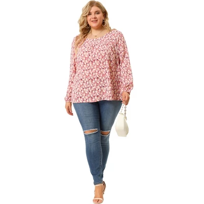 Agnes Orinda Women's Plus Size Ditsy Floral Elastic Cuff Peasant Blouses 4 Agnes Orinda Women's Plus Size Ditsy Floral Elastic Cuff Peasant Blouses - Image 2