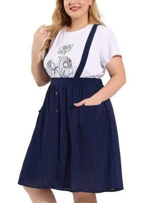 Agnes Orinda Women's Plus Size Casual Elastic Waist Suspender Skirt With Front Pockets 8 Agnes Orinda Women's Plus Size Casual Elastic Waist Suspender Skirt With Front Pockets - Image 6