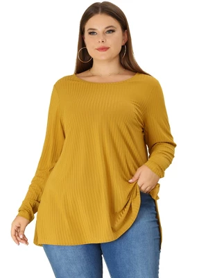 Agnes Orinda Women's Plus Size Plain Casual Split Side Long Sleeve Top 4 Agnes Orinda Women's Plus Size Plain Casual Split Side Long Sleeve Top - Image 2