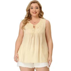 Agnes Orinda Women's Plus Size Blouses Lace Swiss Dots Sleeveless Summer Babydoll Tops -Agnes Orinda GUEST d159c557 2d45 45a3 9c99 85c005ef94f3