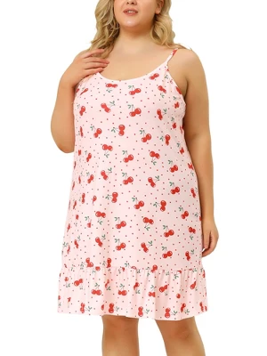 Agnes Orinda Women's Plus Size Sleeveless Fruit Ruffle Hem Nightgown 8 Agnes Orinda Women's Plus Size Sleeveless Fruit Ruffle Hem Nightgown - Image 7