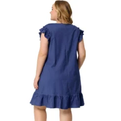 Agnes Orinda Women's Plus Size Ruffle Sleeveless Keyhole Chambray Fashion Dress -Agnes Orinda GUEST d256ed2e 837d 423d 9b1d 9b6854a05c29
